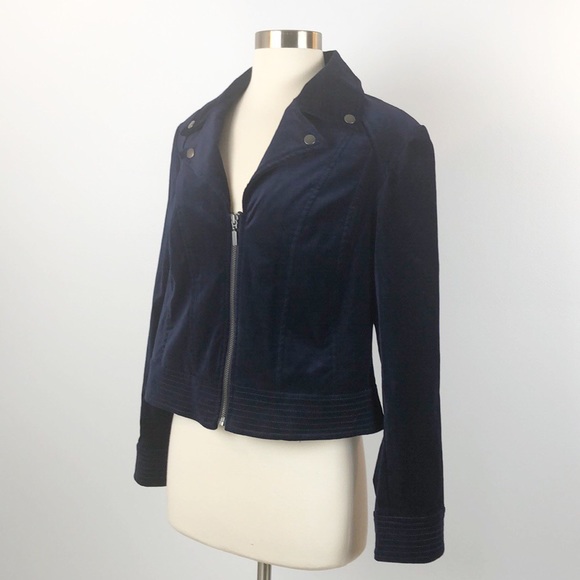Chico's Dark Blue Velvet Blazer Jacket Size 1 Medium - Picture 2 of 8
